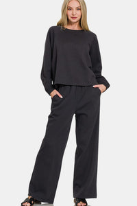 Zenana Raglan Pants Set in Black