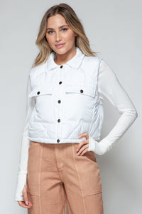 Snobbish Snap Down Quilted Crop Vest in White