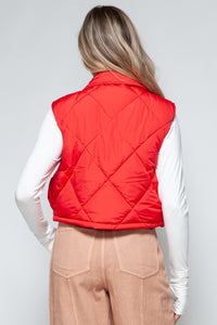 Snobbish Snap Down Quilted Crop Vest in Red