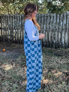 On The Move Wide Leg Checkered Jumpsuit