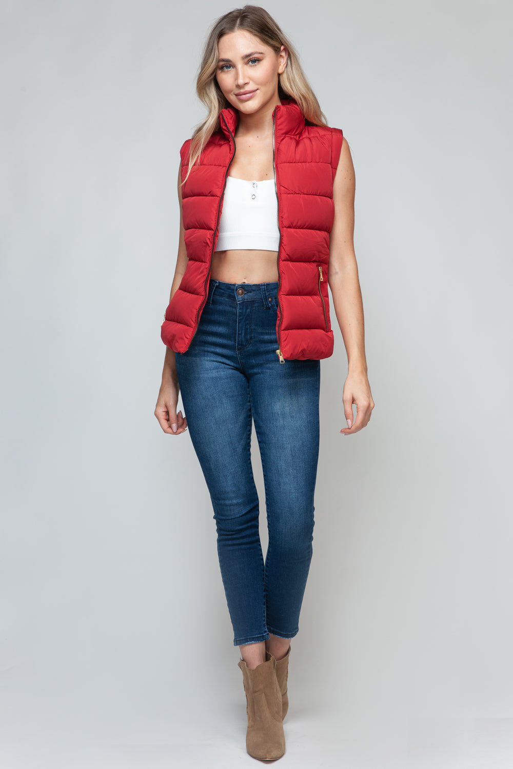 Snobbish Zip Up Turtleneck Vest in Red