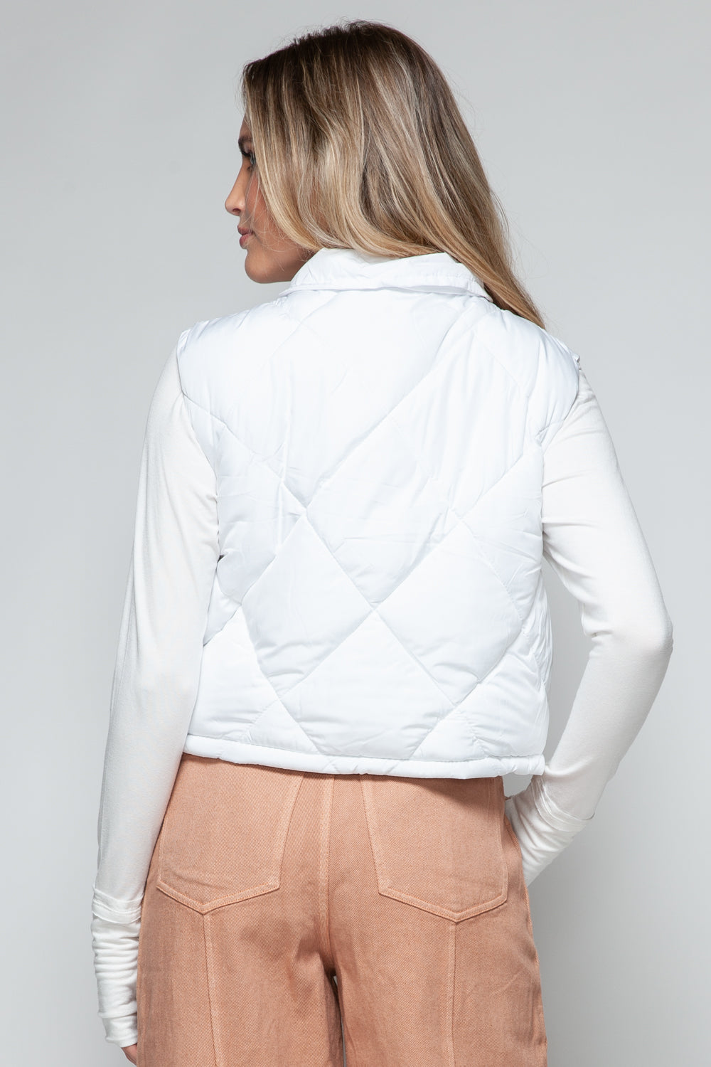 Snobbish Snap Down Quilted Crop Vest in White