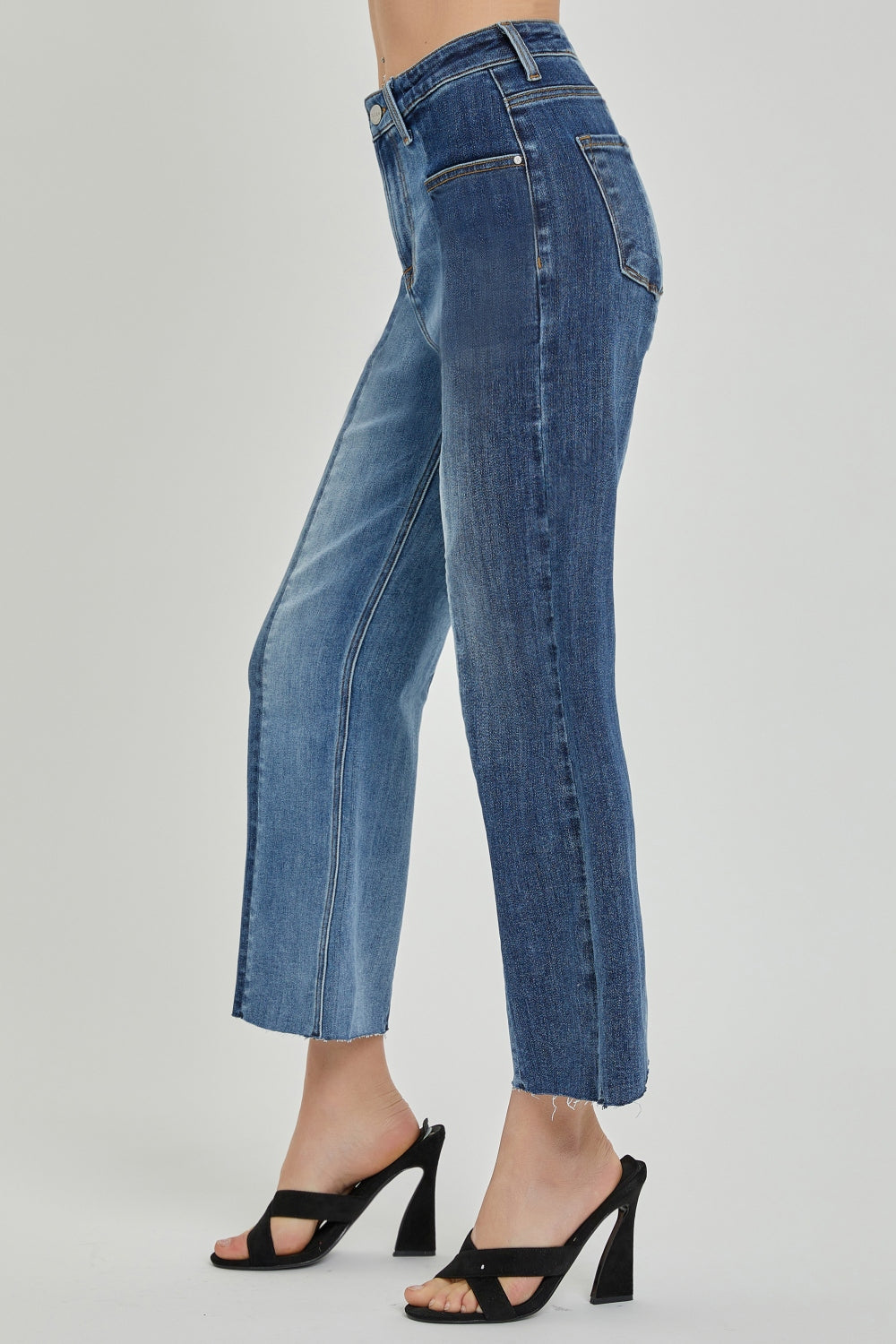 Risen Mid-Rise Two-Tone Jeans