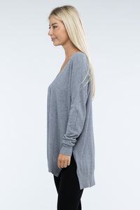 Zenana Hi-Low Hem Front Seam Sweater