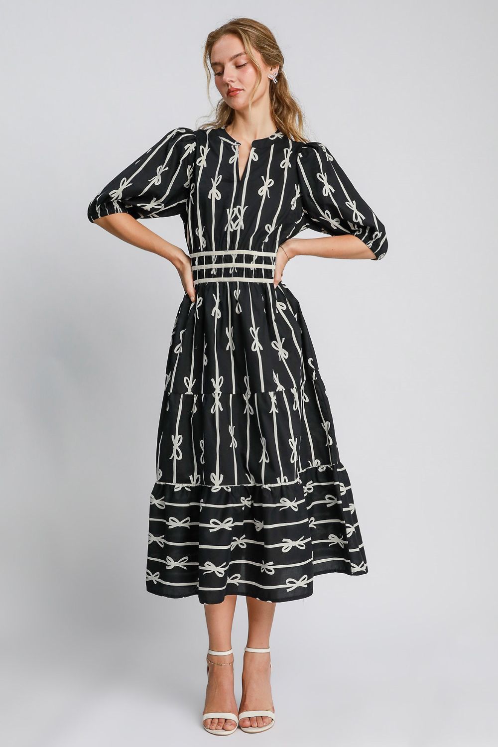 Umgee Bow Print Midi Dress