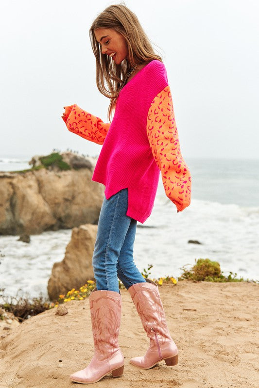Pink & Orange Oversized Pullover Sweater