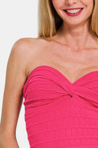 Zenana Twisted Sweetheart Tube Top in Hot Pink