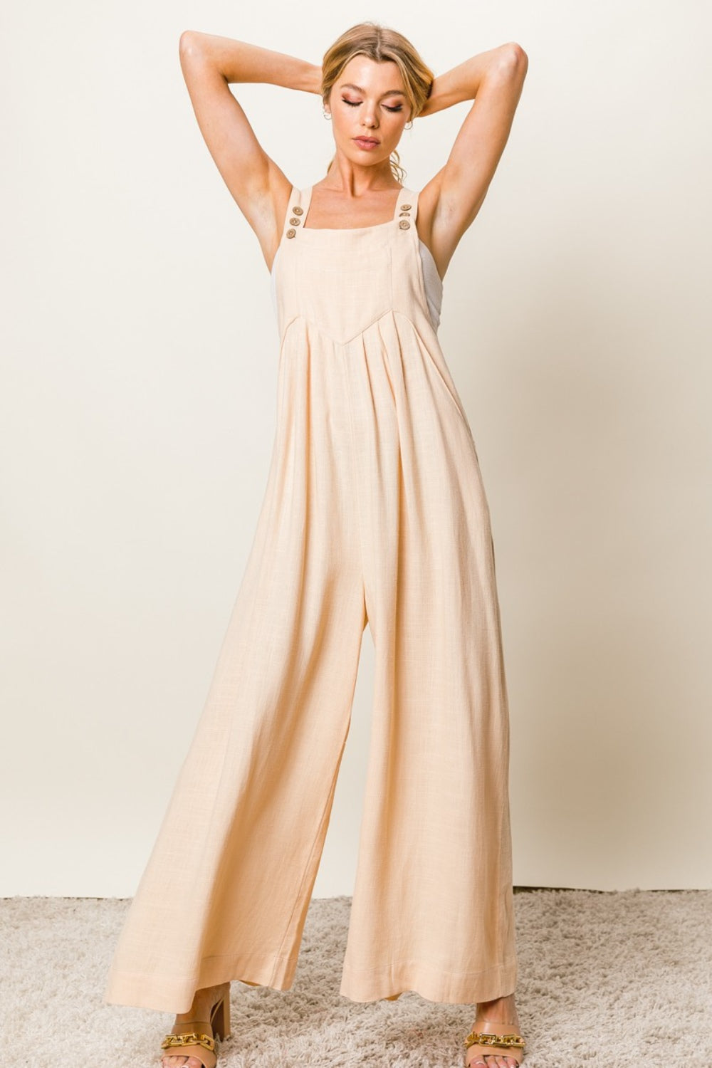 BiBi Oatmeal Wide Leg Jumpsuit