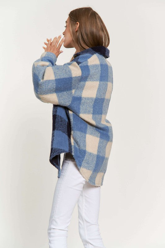 D & D Mixed Blue Plaid Shacket