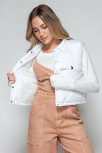 Snobbish Snap Down Quilted Crop Vest in White