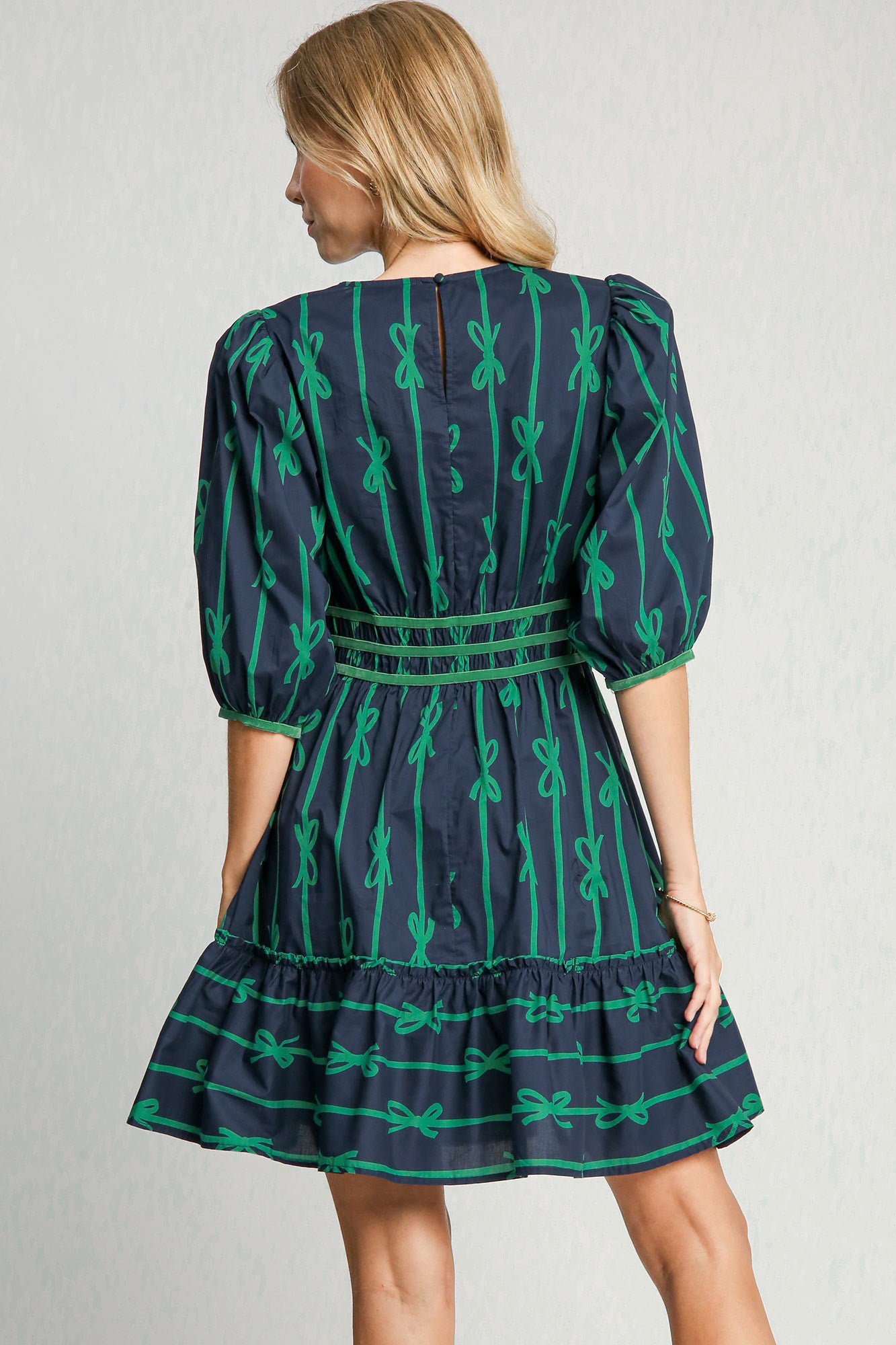 Umgee Navy & Green Ribbon Dress