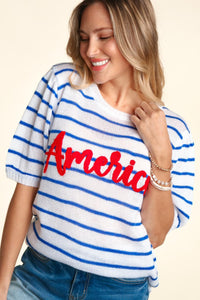 Haptics America Embroidered Striped Top