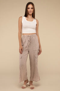 Zenana Washed Linen Cargo Pants