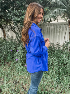 Bright Blue Oversized Fleece Shacket
