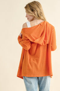 And The Why Thermal Hooded Cardigan in Dusty Coral