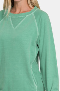 Zenana Long Sleeve Sweatshirt - Green