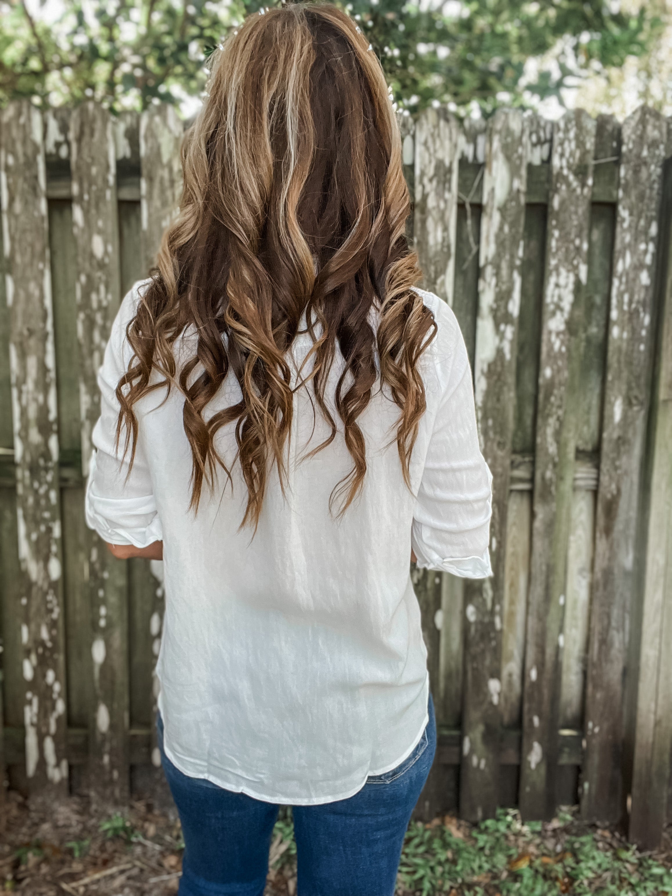 White Button Down Henley Top
