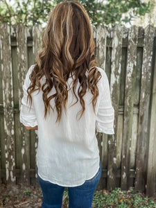White Button Down Henley Top