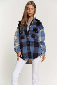 D & D Mixed Blue Plaid Shacket