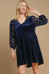 Umgee Velvet Mini Dress in Navy