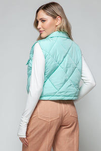 Snobbish Snap Down Quilted Crop Vest in Green