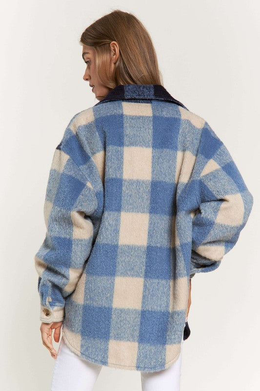 D & D Mixed Blue Plaid Shacket