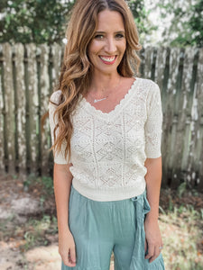 Ivory Crochet Knit Top