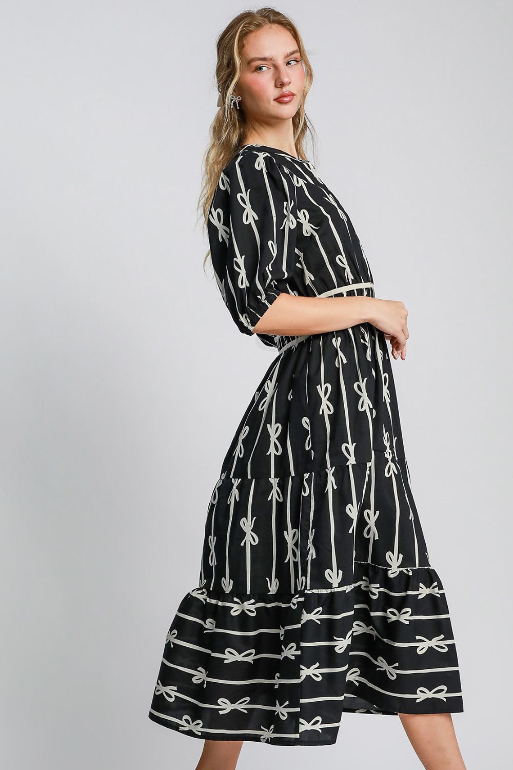 Umgee Bow Print Midi Dress