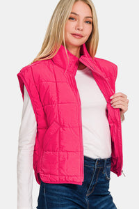 Zenana Puffer Vest in Hot Pink