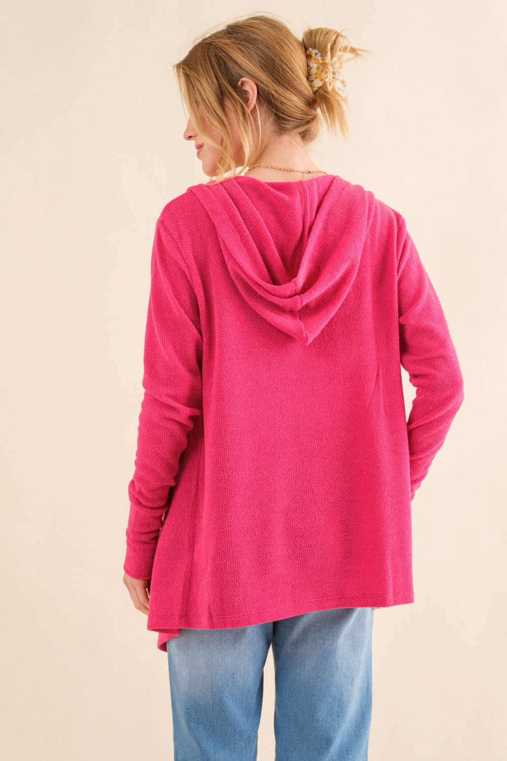 And The Why Thermal Hooded Cardigan in Fuchsia