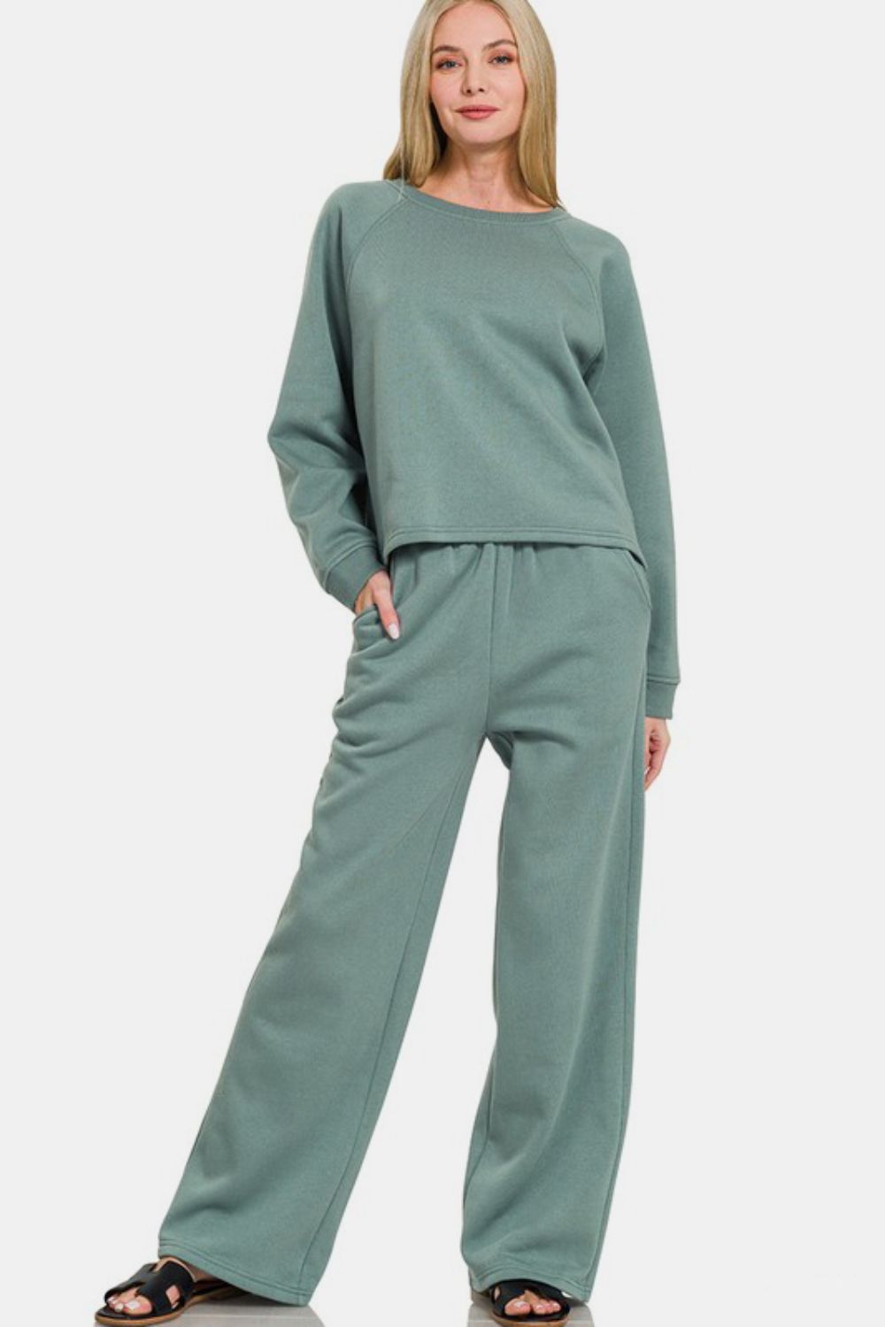 Zenana Raglan Pants Set in Air Force Blue