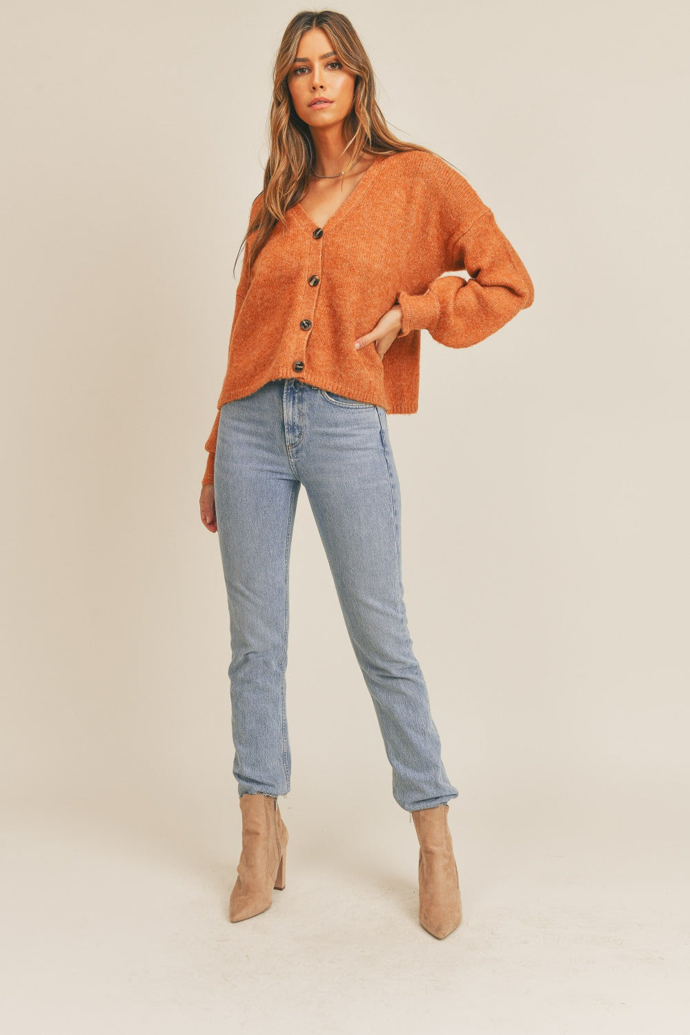 Mable All Buttoned Up Sweater Cardigan in Rust