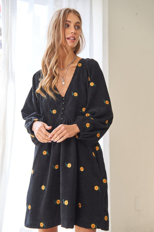 Corduroy Sunflower Dress