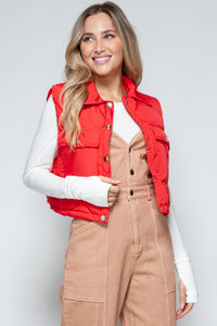 Snobbish Snap Down Quilted Crop Vest in Red