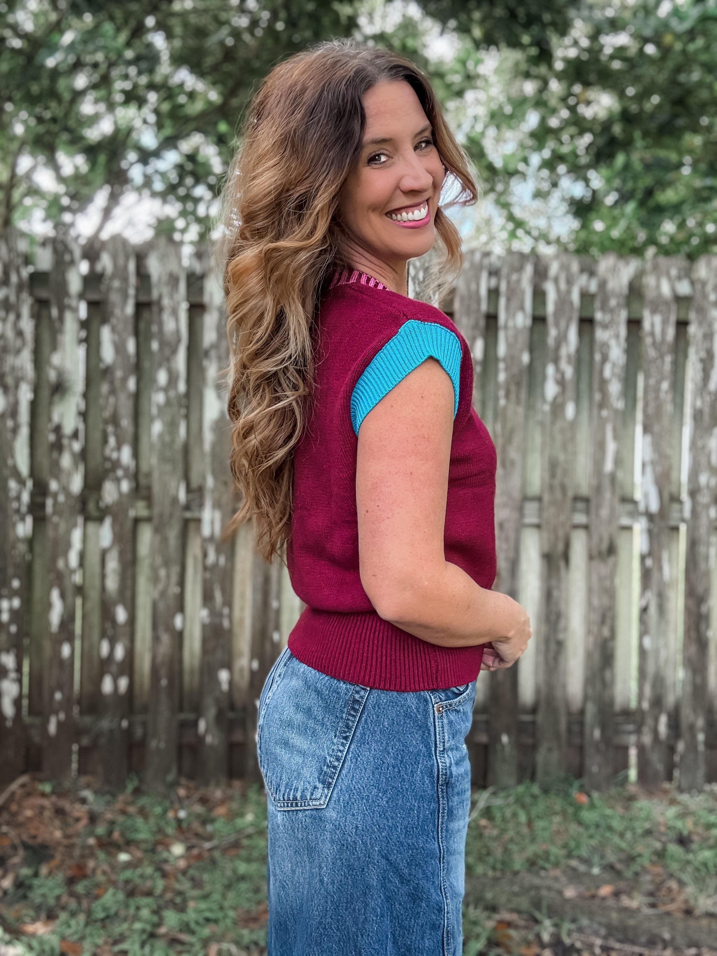 PREORDER: Burgundy Colorblock Sweater Vest