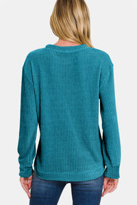 Zenana Chenille Sweater in Ocean Teal