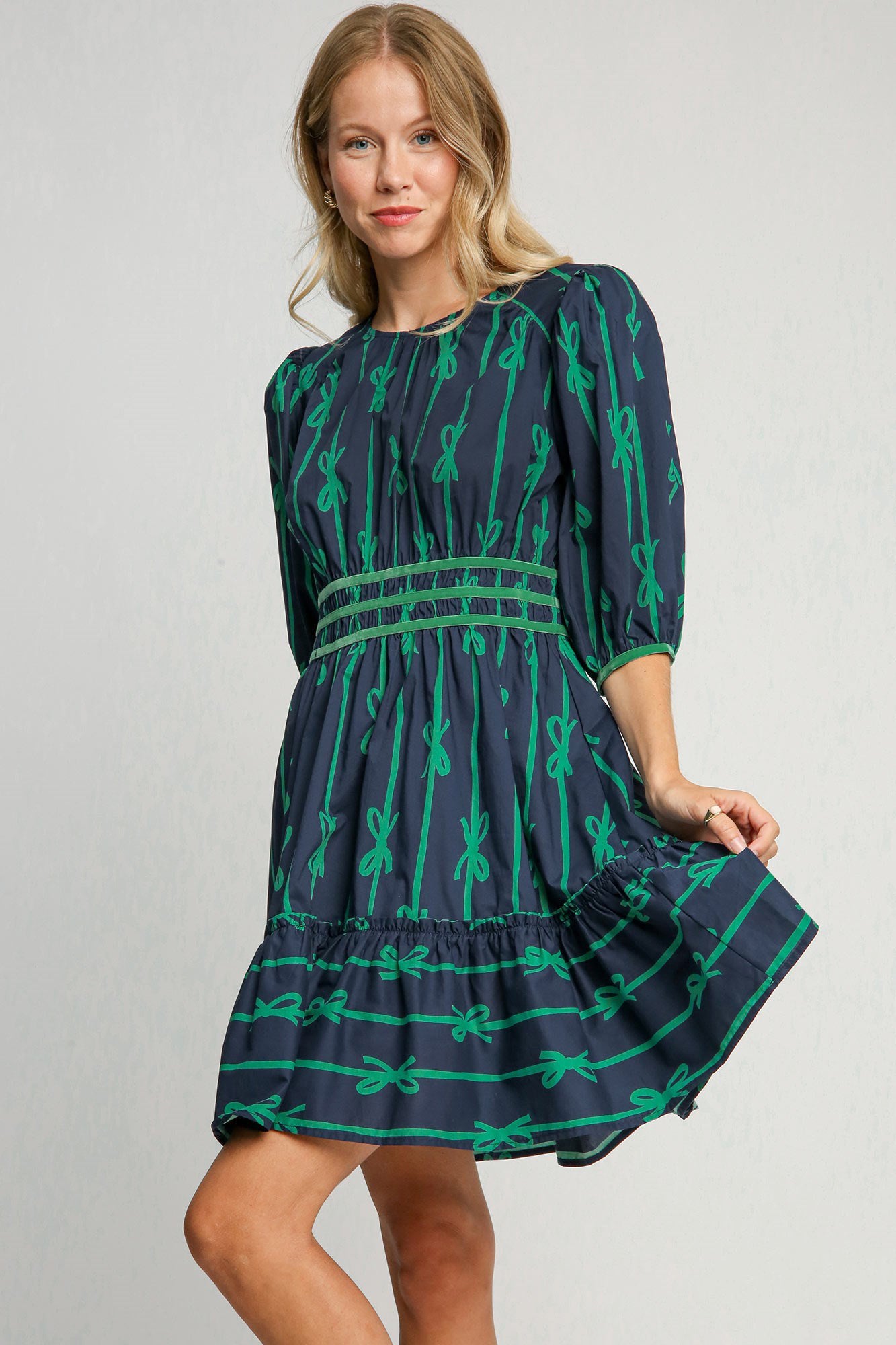 Umgee Navy & Green Ribbon Dress