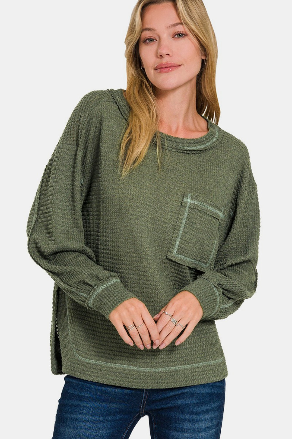 Zenana Stay Cozy Top in Dark Olive