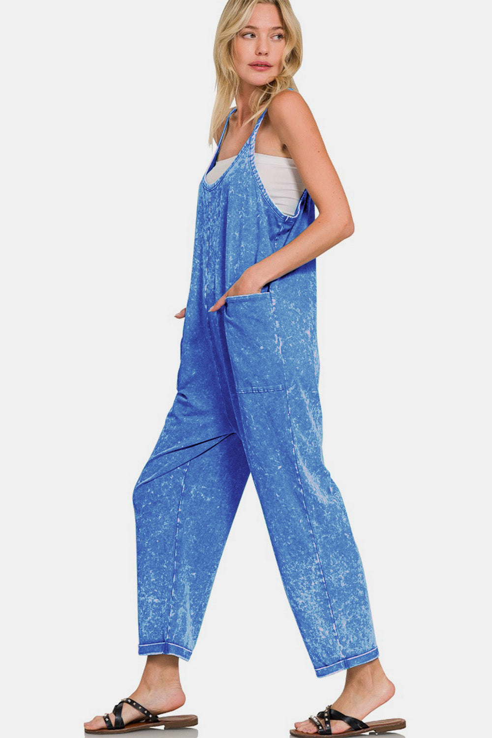 Zenana Washed Overalls in Classic Blue