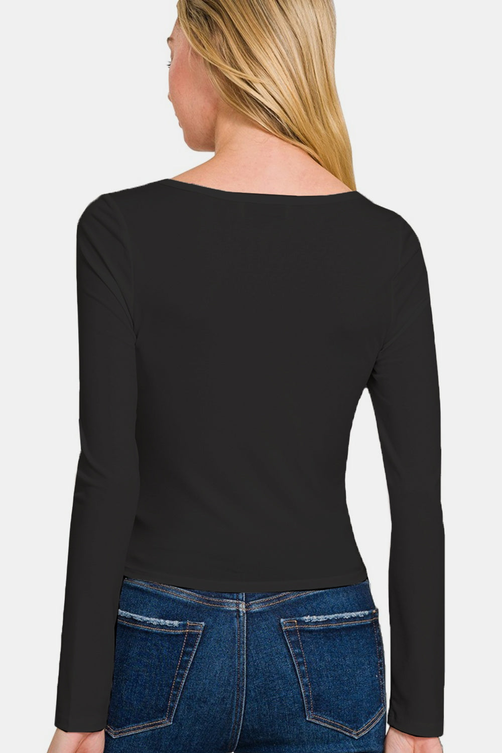 Zenana Square Neck Long Sleeve Tee in Black