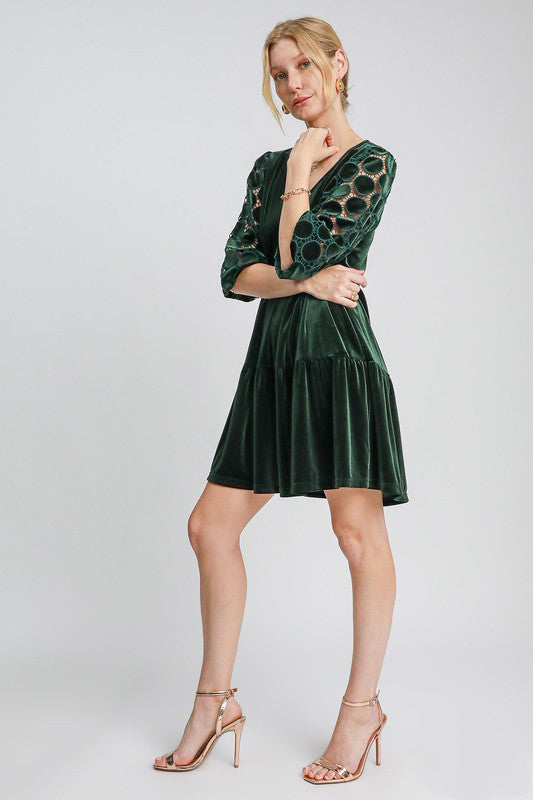 Umgee Velvet Mini Dress in Dark Green