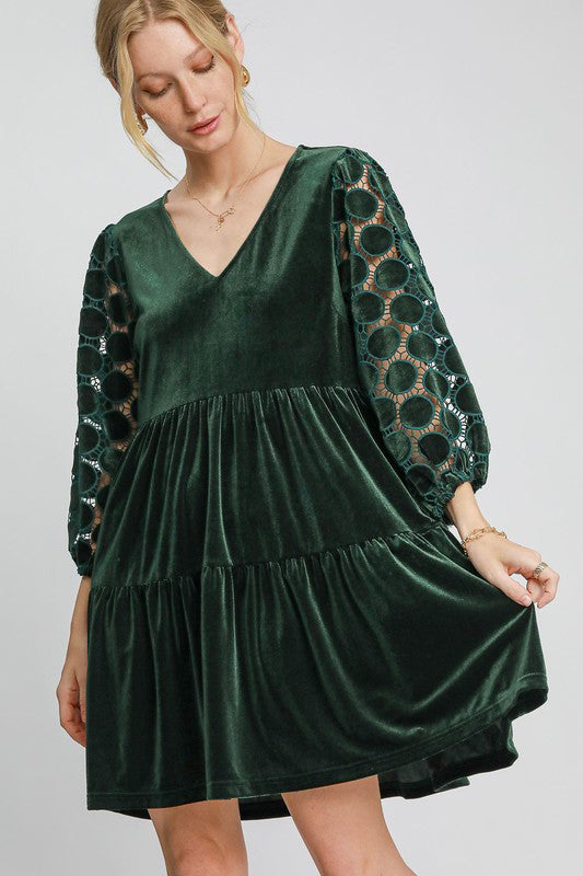 Umgee Velvet Mini Dress in Dark Green