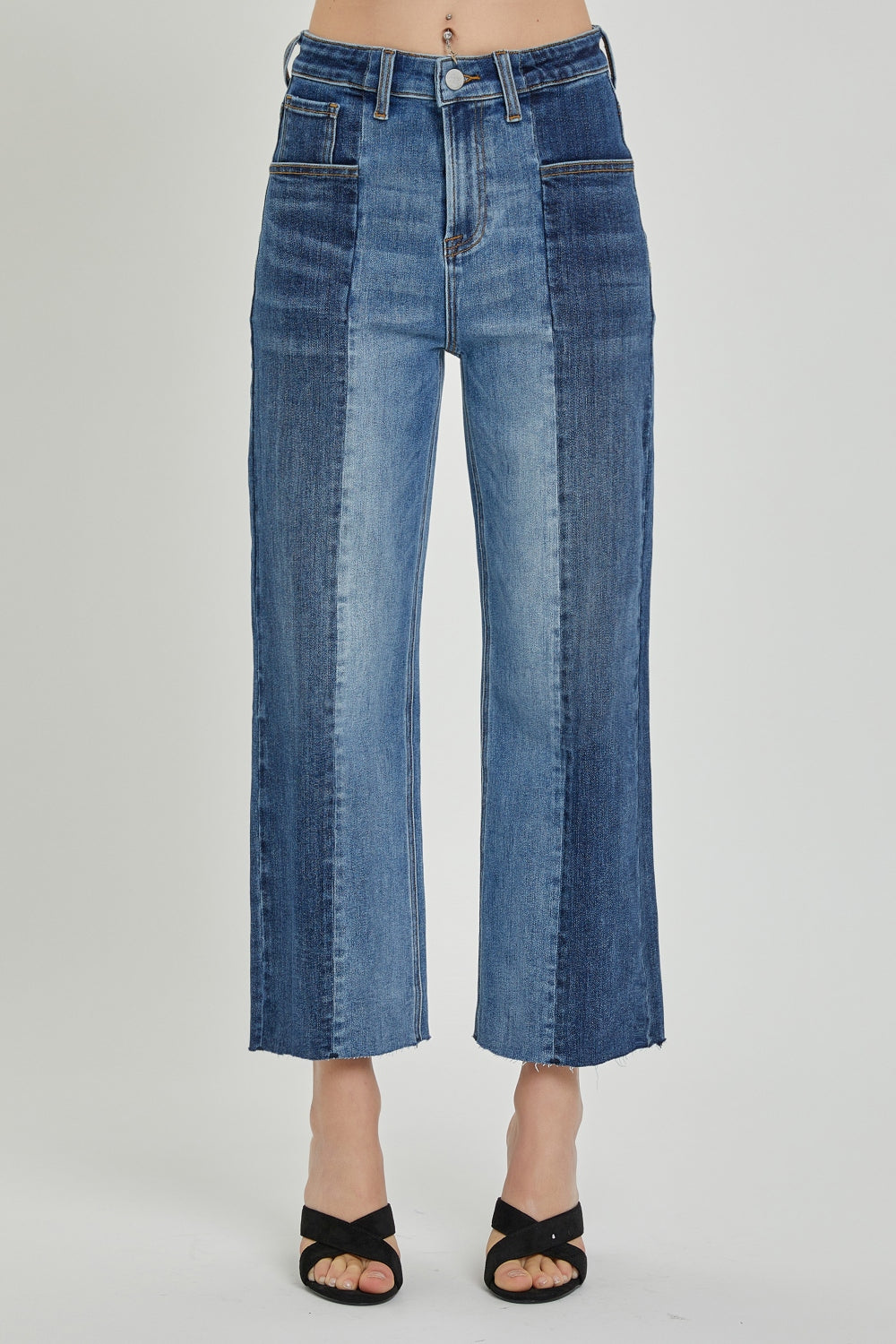 Risen Mid-Rise Two-Tone Jeans