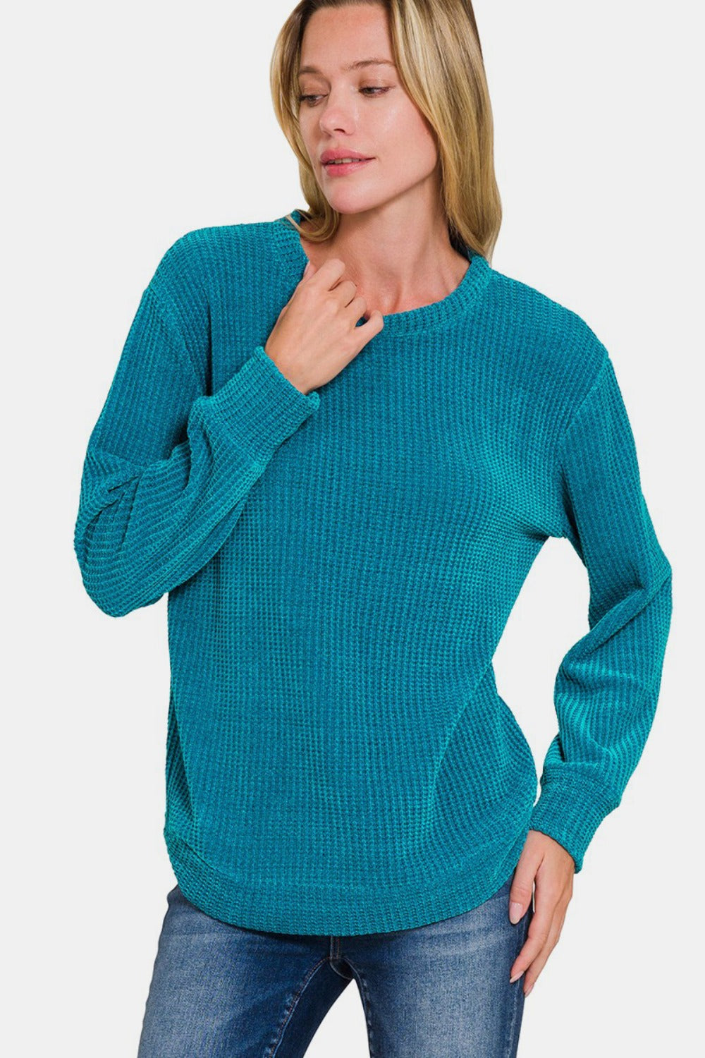 Zenana Chenille Sweater in Ocean Teal