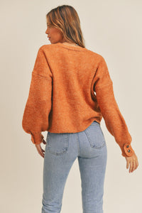 Mable All Buttoned Up Sweater Cardigan in Rust