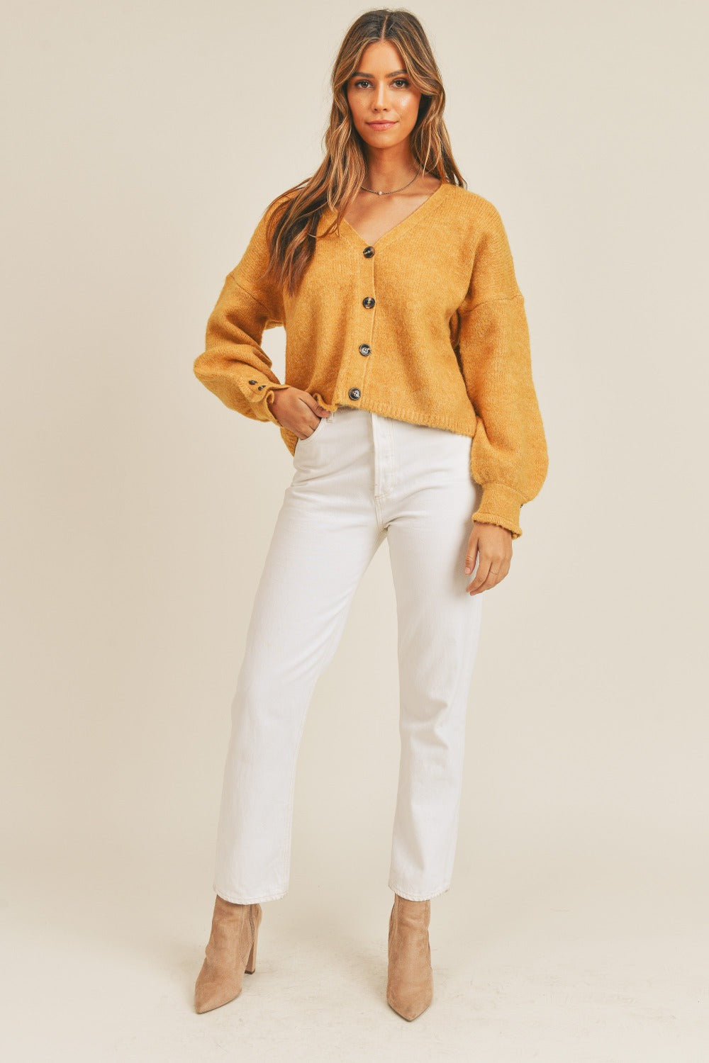 Mable All Buttoned Up Sweater Cardigan in Mustard