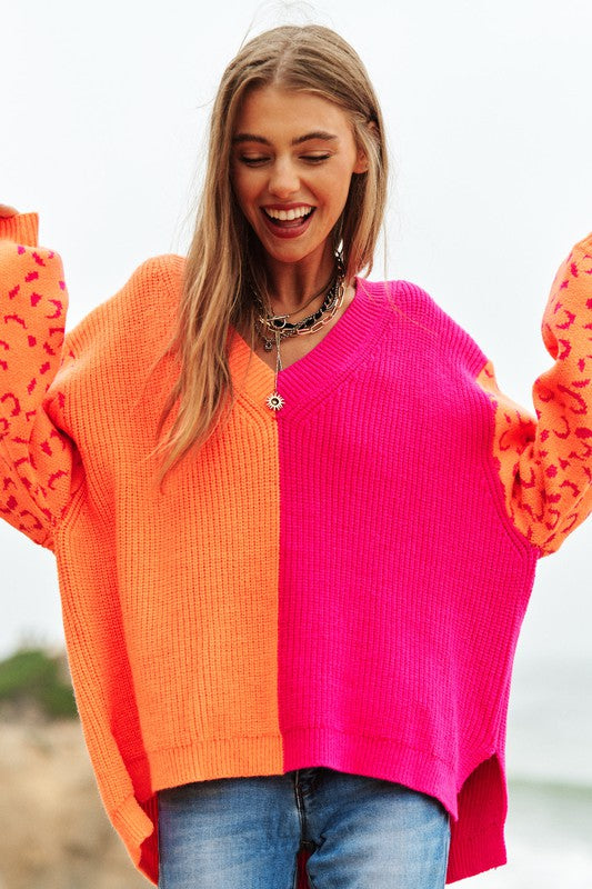 Pink & Orange Oversized Pullover Sweater