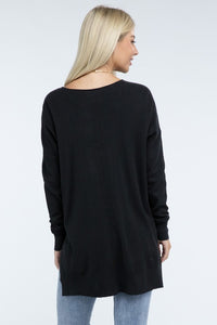 Zenana Hi-Low Hem Front Seam Sweater