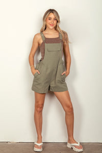 Very J Olive Suspender Overalls