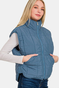 Zenana Puffer Vest in Dusty Blue